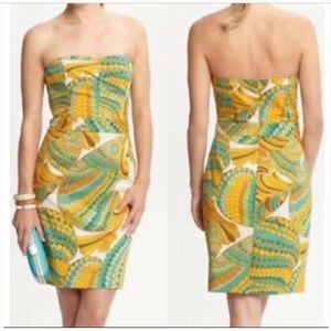 Trina Turk for Banana Republic Blue Pisces Printed Cora strapless dress